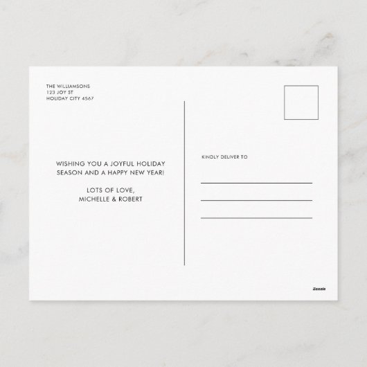 スクリプモダントレッドハッピーホリデーズクリスマス シーズンポストカード (裏面)