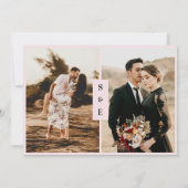 スクリプモダントロマンチック赤面ピンク結婚フォト セーブザデート (裏面)