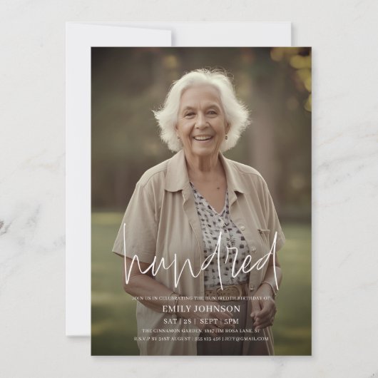 スクリプモダント写ミニマル真100誕生日 招待状 (正面)