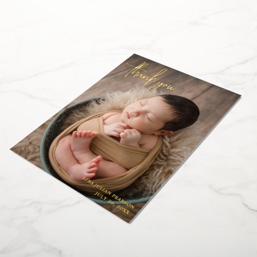 スクリプモダント写真ありがとうお誕生日発表 箔招待状 (回転した状態)