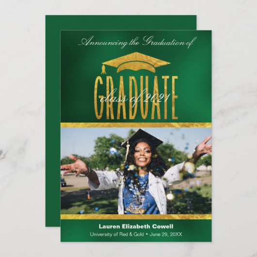 スクリプモダント写真の緑と金ゴールドのグラード発表 案内状 (正面/裏面)