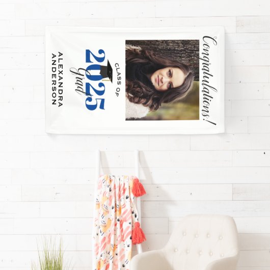 スクリプモダント写真の青の垂直方向の卒業 横断幕 (インサイチュ)