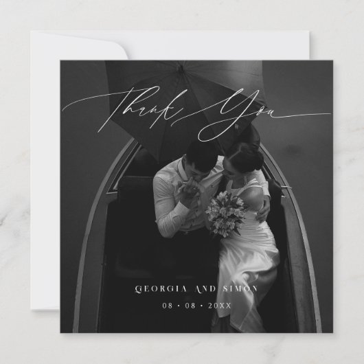 スクリプモダント写真エレガントな結婚式クリスチャン サンキューカード (正面)