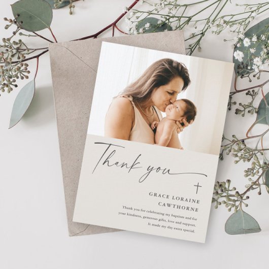 スクリプモダント写真エレガントバプテスマサンキューカード 招待状