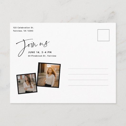 スクリプモダント写真コラージュ卒業招待状 ポストカード (裏面)