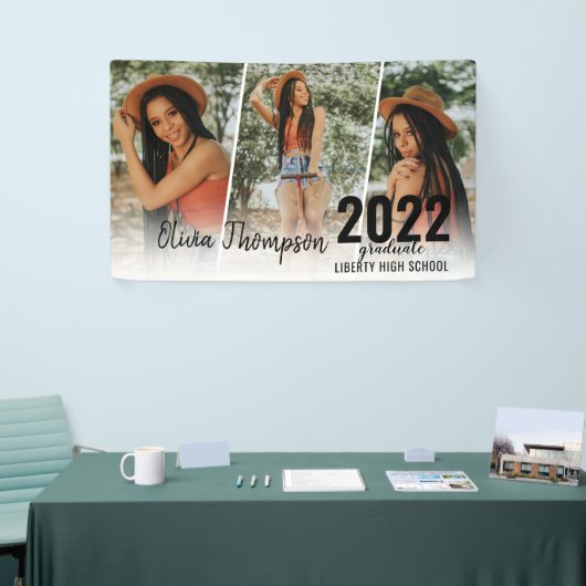 スクリプモダント写真コラージュ白卒業 横断幕 (トレードショー)