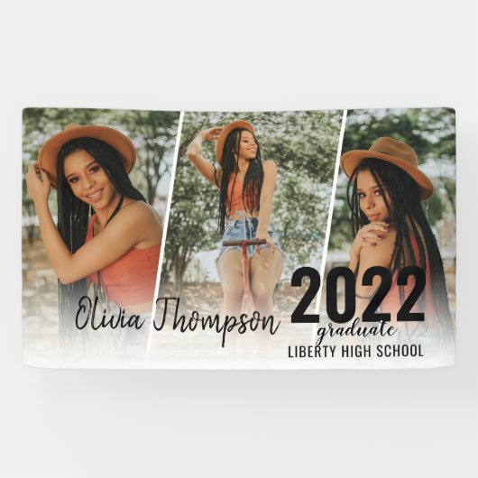 スクリプモダント写真コラージュ白卒業 横断幕 (横)