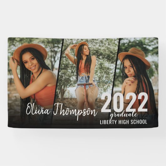 スクリプモダント写真コラージュ黒卒業 横断幕 (横)