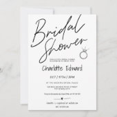 スクリプモダント写真ブライダルシャワーリング白黒 招待状 (正面)