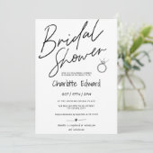 スクリプモダント写真ブライダルシャワーリング白黒 招待状 (スタンド正面)