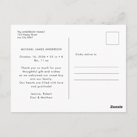 スクリプモダント写真ベビーありがとう ポストカード (裏面)