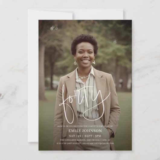 スクリプモダント写真ミニマル40th Birthday 招待状 (正面)