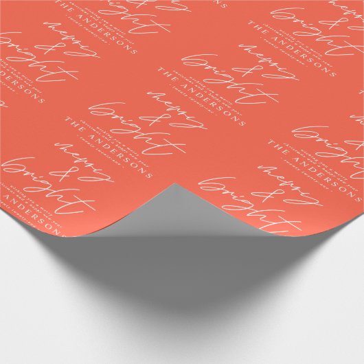 スクリプモダント写真メリーと明るい赤のクリスマス ラッピングペーパー (角)