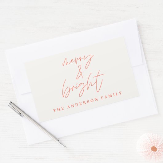 スクリプモダント写真メリーと明るい赤のクリスマス 長方形シール (封筒)