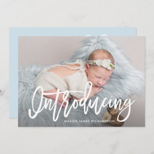 スクリプモダント写真男の赤ちゃん誕生発表 案内状 (正面/裏面)