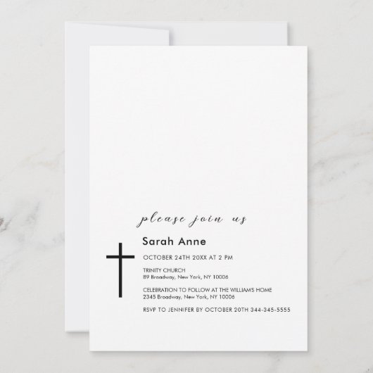 スクリプモダント写真黒十字洗礼 招待状 (裏面)