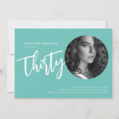 スクリプモダント写真30th誕生日パーティーティール（緑がかった色） 招待状 (正面)