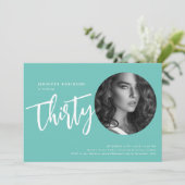 スクリプモダント写真30th誕生日パーティーティール（緑がかった色） 招待状 (スタンド正面)