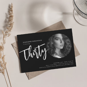 スクリプモダント写真30th誕生日パーティーブラック 招待状