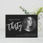スクリプモダント写真30th誕生日パーティーブラック 招待状 (スタンド正面)