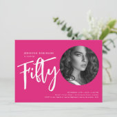 スクリプモダント写真50th誕生日パーティー熱ピンク 招待状 (スタンド正面)
