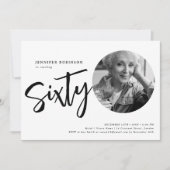 スクリプモダント写真60th誕生日白黒 招待状 (正面)