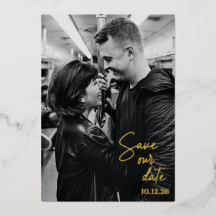 スクリプモダント写真Save The Date Gold Foil Card 箔招待状