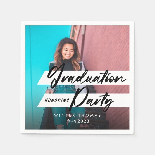 スクリプモダント卒業パーティーお祝い写真 スタンダードカクテルナプキン (正面)