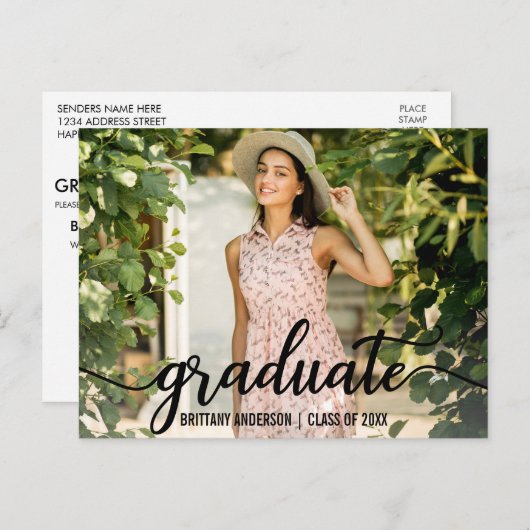 スクリプモダント卒業パーティー招待状写真 インビテーションポストカード (正面/裏面)