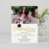 スクリプモダント卒業パーティー2写真金ゴールド 箔招待状 (立ち正面)