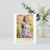 スクリプモダント卒業パーティ招待状金ゴールドW インビテーションポストカード (スタンド正面)