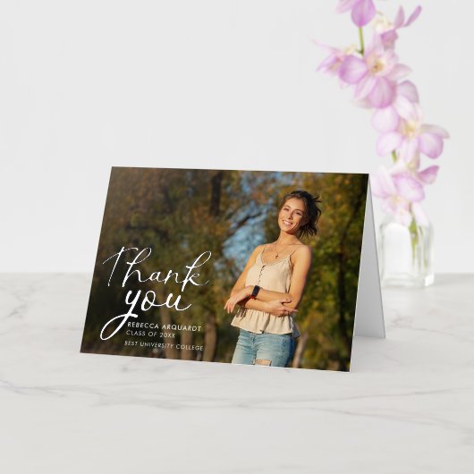 スクリプモダント卒業写真ありがとうシルバー 箔グリーティングカード (蘭)