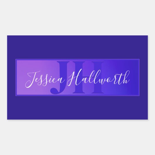 スクリプモダント名とモノグラムグラデーション紫 長方形シール (正面)