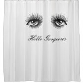 スクリプモダント名まつげメイクアップライトホワイト シャワーカーテン (正面)