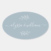 スクリプモダント名シンプルダスティブルー素朴 楕円形シール (正面)