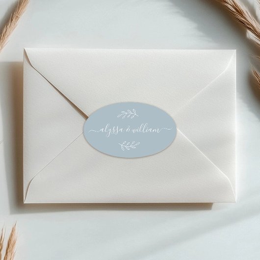 スクリプモダント名シンプルダスティブルー素朴 楕円形シール