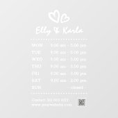 スクリプモダント名ハートロゴ営業時間白 ウィンドウサイン (シート)