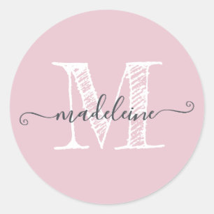 スクリプモダント名モノグラムイニシャルパフェピンク ラウンドシール