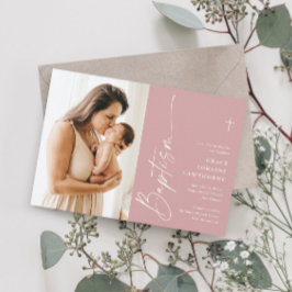 スクリプモダント女子エレガント写真バプテスマ 招待状