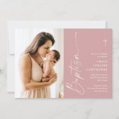 スクリプモダント女子エレガント写真バプテスマ 招待状 (正面)