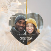 スクリプモダント婚約したカップルの写真の休日ハート セラミックオーナメント