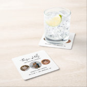 スクリプモダント子供の写真の結婚式の日付を保存 スクエアペーパーコースター (インサイチュ)