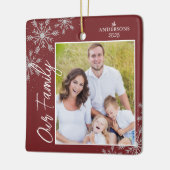 スクリプモダント家族の写真レッドクリスマス セラミックオーナメント (左)