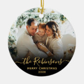 スクリプモダント家族名写真メリークリスマス セラミックオーナメント (正面)