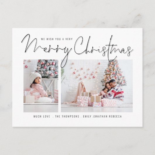 スクリプモダント家族2枚の写真メリークリスマス シーズンポストカード (正面)