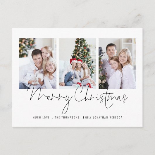 スクリプモダント家族3枚の写真メリークリスマス ポストカード (正面)