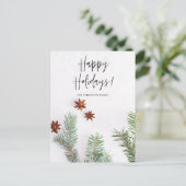スクリプモダント幸せな休日の葉クリスマス シーズンポストカード (スタンド正面)