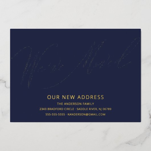 スクリプモダント引っ越しましたの移動告知 箔招待状 (正面)