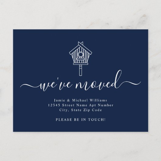 スクリプモダント引っ越しましたネイビーバードハウスムービング 案内ポストカード (正面)