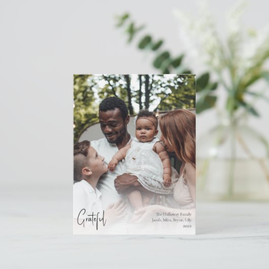 スクリプモダント感謝の完全な垂直方向の写真 シーズンポストカード (スタンド正面)